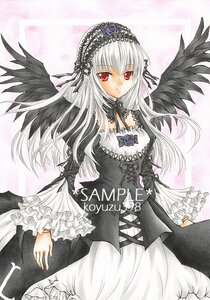 Rating: Safe Score: 0 Tags: 1girl black_wings dress flower frilled_sleeves frills hairband image lolita_fashion long_hair long_sleeves looking_at_viewer marker_(medium) red_eyes ribbon rose sample silver_hair smile solo suigintou traditional_media wings User: admin