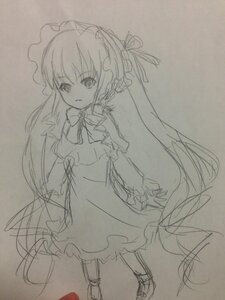 Rating: Safe Score: 0 Tags: 1girl bow dress image long_hair looking_at_viewer monochrome photo shinku sketch solo standing traditional_media twintails very_long_hair User: admin