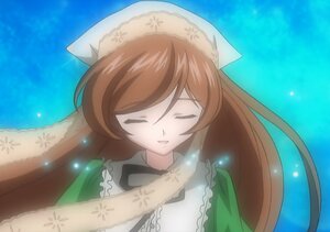 Rating: Safe Score: 0 Tags: 1girl apron brown_hair closed_eyes dress head_scarf image long_hair long_sleeves outdoors sky solo suiseiseki User: admin