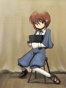 Rating: Safe Score: 0 Tags: 1girl brown_hair capelet full_body heterochromia image long_sleeves looking_at_viewer pants red_eyes ribbon shoes short_hair sitting solo souseiseki white_legwear User: admin