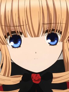 Rating: Safe Score: 0 Tags: 1 1girl bangs blonde_hair blue_eyes blush close-up closed_mouth drill_hair face flower image long_hair looking_at_viewer red_flower red_rose rose shinku simple_background solo User: admin