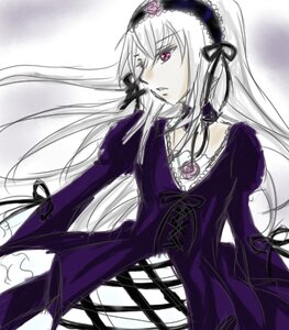 Rating: Safe Score: 0 Tags: 1girl cross-laced_clothes dress flower frills hairband image lolita_hairband long_hair long_sleeves looking_at_viewer pink_eyes rose solo suigintou very_long_hair wings User: admin