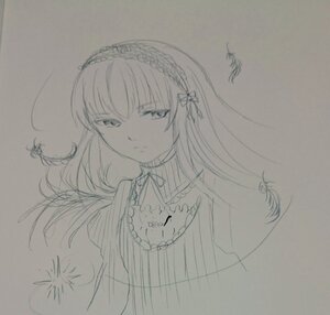 Rating: Safe Score: 0 Tags: 1girl bangs bug butterfly closed_mouth eyebrows_visible_through_hair floating_hair flower frills hairband image insect long_hair long_sleeves looking_at_viewer monochrome ribbon sketch solo suigintou traditional_media upper_body User: admin