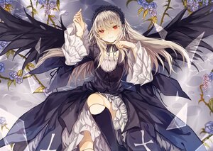Rating: Safe Score: 0 Tags: 1girl black_dress black_legwear black_wings blue_flower blue_rose commentary_request doll_joints dress feathers flower gothic_lolita hairband image joints kneehighs koyuiko layered_dress lolita_fashion lolita_hairband long_hair long_sleeves looking_at_viewer lying purple_flower red_eyes ribbon rose rozen_maiden silver_hair smile solo suigintou very_long_hair white_dress wide_sleeves wings User: admin