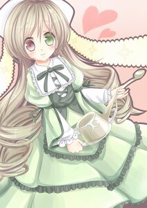 Rating: Safe Score: 0 Tags: 1girl blush dress drill_hair frills green_dress green_eyes hat heart heterochromia image long_hair long_sleeves red_eyes smile solo suiseiseki very_long_hair User: admin