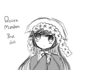 Rating: Safe Score: 0 Tags: 1girl bangs blush dated dress image long_hair long_sleeves looking_at_viewer monochrome sketch solo striped suiseiseki white_background User: admin