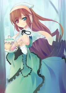 Rating: Safe Score: 0 Tags: 1girl brown_hair dress frills green_dress green_eyes head_scarf heterochromia holding image long_hair long_sleeves looking_at_viewer red_eyes smile solo suiseiseki very_long_hair User: admin