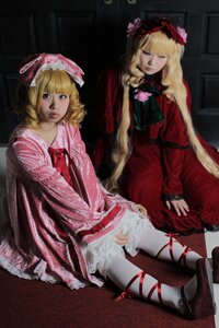 Rating: Safe Score: 0 Tags: 2girls blonde_hair closed_eyes dress long_hair long_sleeves multiple_cosplay multiple_girls red_dress shinku shoes sitting tagme white_legwear User: admin