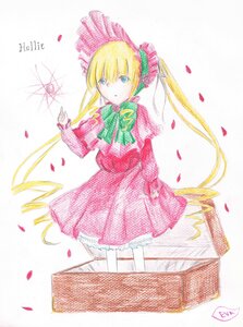 Rating: Safe Score: 0 Tags: 1girl blonde_hair blue_eyes bonnet bow bowtie dress flower green_neckwear image long_hair long_sleeves looking_at_viewer pantyhose petals rose rose_petals shinku solo standing User: admin