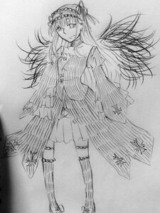 Rating: Safe Score: 0 Tags: 1girl bow choker dress earrings graphite_(medium) greyscale hairband image jewelry long_hair looking_at_viewer monochrome sketch solo standing suigintou thighhighs traditional_media User: admin