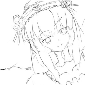 Rating: Safe Score: 0 Tags: 1girl bangs bare_shoulders blush closed_mouth dress eyebrows_visible_through_hair frilled_hairband frills greyscale hair_between_eyes hairband image long_hair looking_at_viewer monochrome sketch smile solo suigintou white_background User: admin