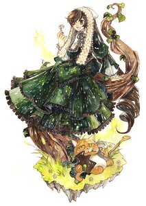 Rating: Safe Score: 0 Tags: 1girl brown_hair dress food frills full_body green_dress green_eyes heterochromia image long_hair long_sleeves open_mouth red_eyes smile solo suiseiseki twintails very_long_hair User: admin