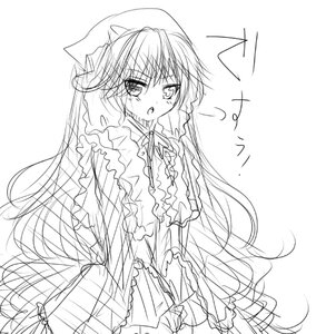 Rating: Safe Score: 0 Tags: 1girl blush dress frills greyscale image long_hair long_sleeves monochrome sketch solo suiseiseki underwear very_long_hair User: admin