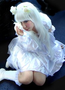 Rating: Safe Score: 0 Tags: 1girl artist_name bangs closed_mouth dress kirakishou lips long_hair photo sitting solo white_dress white_hair white_legwear User: admin