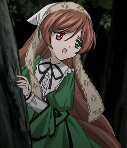 Rating: Safe Score: 0 Tags: 1girl :o black_ribbon brown_hair dress frills green_dress green_eyes heterochromia image long_hair long_sleeves looking_at_viewer open_mouth outdoors red_eyes ribbon solo suiseiseki twintails User: admin