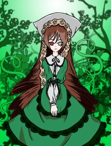 Rating: Safe Score: 0 Tags: 1girl brown_hair dress expressionless frills green_dress green_eyes head_scarf heterochromia image long_hair long_sleeves looking_at_viewer plant red_eyes solo suiseiseki very_long_hair watering_can User: admin