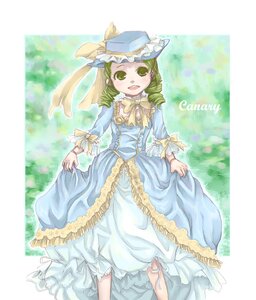 Rating: Safe Score: 0 Tags: 1girl blue_dress bow dress drill_hair frills full_body green_eyes green_hair hat image kanaria long_sleeves open_mouth ribbon short_hair skirt_hold smile solo User: admin