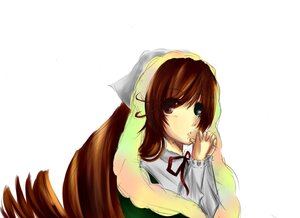 Rating: Safe Score: 0 Tags: 1girl brown_hair dress green_dress green_eyes head_scarf heterochromia image long_hair long_sleeves looking_at_viewer red_eyes ribbon simple_background solo suiseiseki upper_body very_long_hair white_background User: admin