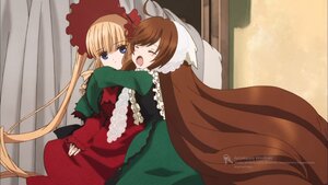 Rating: Safe Score: 0 Tags: 2girls blonde_hair blue_eyes bonnet brown_hair closed_eyes dress hat head_scarf hug image long_hair long_sleeves multiple_girls open_mouth pair red_dress shinku suiseiseki twintails very_long_hair User: admin