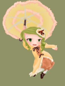 Rating: Safe Score: 0 Tags: 1girl :d blush dress full_body green_eyes green_hair holding_umbrella image kanaria open_mouth parasol simple_background smile solo standing umbrella User: admin