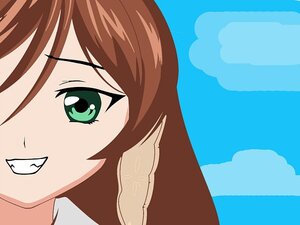 Rating: Safe Score: 0 Tags: 1girl blue_sky brown_hair close-up cloud day face green_eyes grin image looking_at_viewer portrait short_hair sky smile solo suiseiseki User: admin