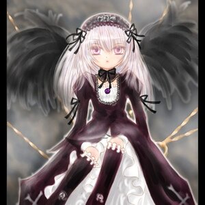 Rating: Safe Score: 0 Tags: 1girl black_border black_dress black_ribbon black_wings boots cross doll_joints dress expressionless feathered_wings feathers frills hairband image joints knee_boots letterboxed lolita_fashion lolita_hairband long_hair long_sleeves looking_at_viewer pink_eyes ribbon silver_hair sitting solo suigintou wings User: admin