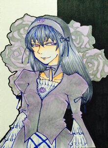 Rating: Safe Score: 0 Tags: 1girl akemi_homura black_hair black_wings dress feathered_wings flower frills image long_hair long_sleeves looking_at_viewer purple_eyes ribbon rose smile solo suigintou traditional_media wings User: admin