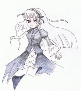 Rating: Safe Score: 0 Tags: 1girl black_ribbon closed_mouth dress frilled_sleeves frills hairband image juliet_sleeves lolita_hairband long_hair long_sleeves looking_at_viewer pink_eyes puffy_sleeves rose simple_background solo suigintou traditional_media very_long_hair white_background wings User: admin