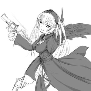 Rating: Safe Score: 0 Tags: 1girl dress frills greyscale hairband image long_hair long_sleeves looking_at_viewer monochrome smile solo suigintou wings User: admin