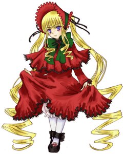 Rating: Safe Score: 0 Tags: 1girl blonde_hair blue_eyes bonnet bow bowtie capelet dress drill_hair full_body green_bow image long_hair long_sleeves looking_at_viewer red_dress shinku shoes simple_background solo standing twin_drills twintails very_long_hair white_background white_legwear User: admin