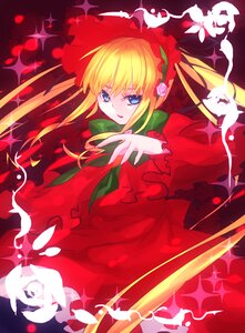 Rating: Safe Score: 0 Tags: 1girl blonde_hair blue_eyes bonnet bow bowtie dress flower green_bow image long_hair long_sleeves looking_at_viewer magic red_dress rose shinku solo sparkle tongue twintails User: admin