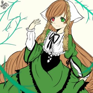 Rating: Safe Score: 0 Tags: 1girl brown_hair corset dress frills green_dress green_eyes head_scarf heterochromia image long_hair long_sleeves looking_at_viewer red_eyes simple_background solo suiseiseki very_long_hair User: admin