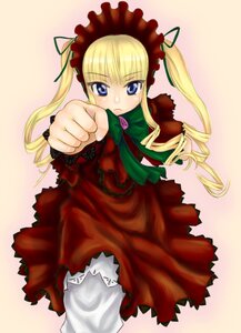 Rating: Safe Score: 0 Tags: 1girl blonde_hair blue_eyes bonnet bow bowtie dress green_bow image long_hair long_sleeves looking_at_viewer red_dress shinku solo twintails User: admin