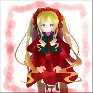 Rating: Safe Score: 0 Tags: 1girl blonde_hair blue_eyes bonnet bow dress flower full_body image long_hair mouth_hold pink_rose red_dress red_rose rose shinku solo twintails very_long_hair User: admin