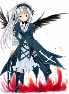 Rating: Safe Score: 0 Tags: 1girl black_dress black_ribbon black_wings dress flower frills full_body hairband image long_hair long_sleeves looking_at_viewer petals red_eyes ribbon rose silver_hair solo standing suigintou white_background wings User: admin