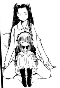 Rating: Safe Score: 0 Tags: 2girls blush closed_eyes dress greyscale image kakizaki_megu long_hair long_sleeves monochrome multiple_girls sitting solo suigintou very_long_hair User: admin