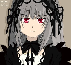 Rating: Safe Score: 0 Tags: 1girl black_ribbon closed_mouth detached_collar dress image long_hair looking_at_viewer red_eyes ribbon silver_hair simple_background smile solo suigintou User: admin