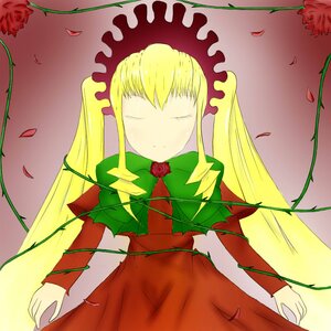 Rating: Safe Score: 0 Tags: 1girl blonde_hair dress flower image long_hair long_sleeves petals plant red_dress red_flower red_rose rose rose_petals shinku solo thorns twintails vines User: admin