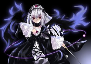 Rating: Safe Score: 0 Tags: 1girl black_dress black_ribbon black_wings cross-laced_clothes detached_collar dress flower frilled_sleeves frills hairband image long_hair long_sleeves looking_at_viewer red_eyes ribbon rose silver_hair solo suigintou weapon wings User: admin