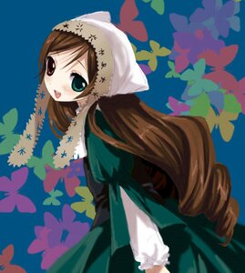 Rating: Safe Score: 0 Tags: 1girl bloomers blue_background blue_butterfly brown_hair bug butterfly butterfly_hair_ornament dress drill_hair frills green_dress green_eyes hat head_scarf heterochromia image insect long_hair long_sleeves looking_at_viewer namori open_mouth photoshop_(medium) red_eyes rozen_maiden simple_background solo suiseiseki twin_drills underwear very_long_hair User: admin