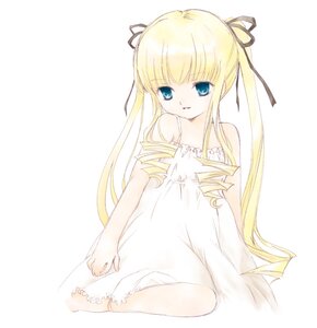 Rating: Safe Score: 0 Tags: 1girl bare_shoulders blonde_hair blue_eyes dress drill_hair full_body hair_ribbon image long_hair looking_at_viewer ribbon shinku simple_background sitting solo striped sundress twintails very_long_hair white_background white_dress User: admin