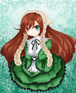 Rating: Safe Score: 0 Tags: 1girl brown_hair dress frills green_dress green_eyes head_scarf heterochromia image lolita_fashion long_hair long_sleeves looking_at_viewer red_eyes solo suiseiseki very_long_hair User: admin