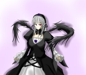 Rating: Safe Score: 0 Tags: 1girl black_dress black_wings dress flower frills hairband image long_hair long_sleeves looking_at_viewer pink_eyes rose silver_hair solo suigintou wings User: admin