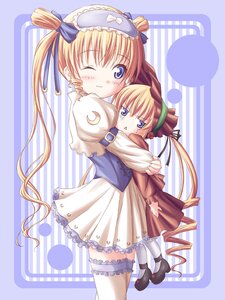 Rating: Safe Score: 0 Tags: 2girls blonde_hair blue_background blue_eyes blush bonnet crossover dekosuke dress drill_hair hairband hug image lace long_hair long_sleeves look-alike looking_at_viewer mary_janes multiple_girls one_eye_closed rozen_maiden saint_october shinku shirafuji_natsuki shoes smile solo striped striped_background sweatdrop thighhighs twin_drills twintails vertical_stripes very_long_hair white_legwear User: admin