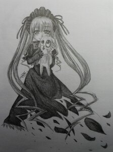 Rating: Safe Score: 0 Tags: 1girl dress greyscale hairband image long_hair long_sleeves looking_at_viewer monochrome rose shinku simple_background solo suigintou traditional_media very_long_hair wings User: admin