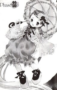 Rating: Safe Score: 0 Tags: 1girl boots dress frills greyscale hair_ornament holding_umbrella image kanaria lolita_fashion long_hair monochrome open_mouth parasol solo striped umbrella very_long_hair User: admin