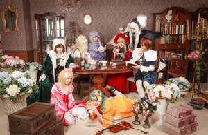 Rating: Safe Score: 0 Tags: blonde_hair book brown_hair flower hat indoors japanese_clothes long_hair multiple_boys multiple_cosplay multiple_girls plant short_hair sitting table tagme white_flower User: admin