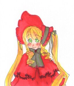 Rating: Safe Score: 0 Tags: 1girl blonde_hair blush bonnet bow dress drill_hair green_eyes image long_hair long_sleeves looking_at_viewer red_dress shinku simple_background smile solo twin_drills twintails upper_body very_long_hair white_background User: admin