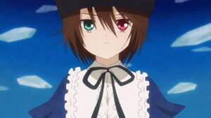 Rating: Safe Score: 0 Tags: 1girl black_headwear blue_background brown_hair closed_mouth frills hat heterochromia image looking_at_viewer neck_ribbon red_eyes ribbon short_hair solo souseiseki upper_body User: admin
