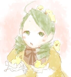 Rating: Safe Score: 0 Tags: 1girl animal animal_on_head animal_on_shoulder bird bird_on_head bird_on_shoulder blush chick chicken green_eyes green_hair image kanaria on_head ribbon solo too_many upper_body User: admin